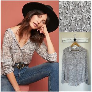 ANTHROPOLOGIE XL L CLOTH & STONE Tavira Buttondown Tulip Print Sheer Blouse